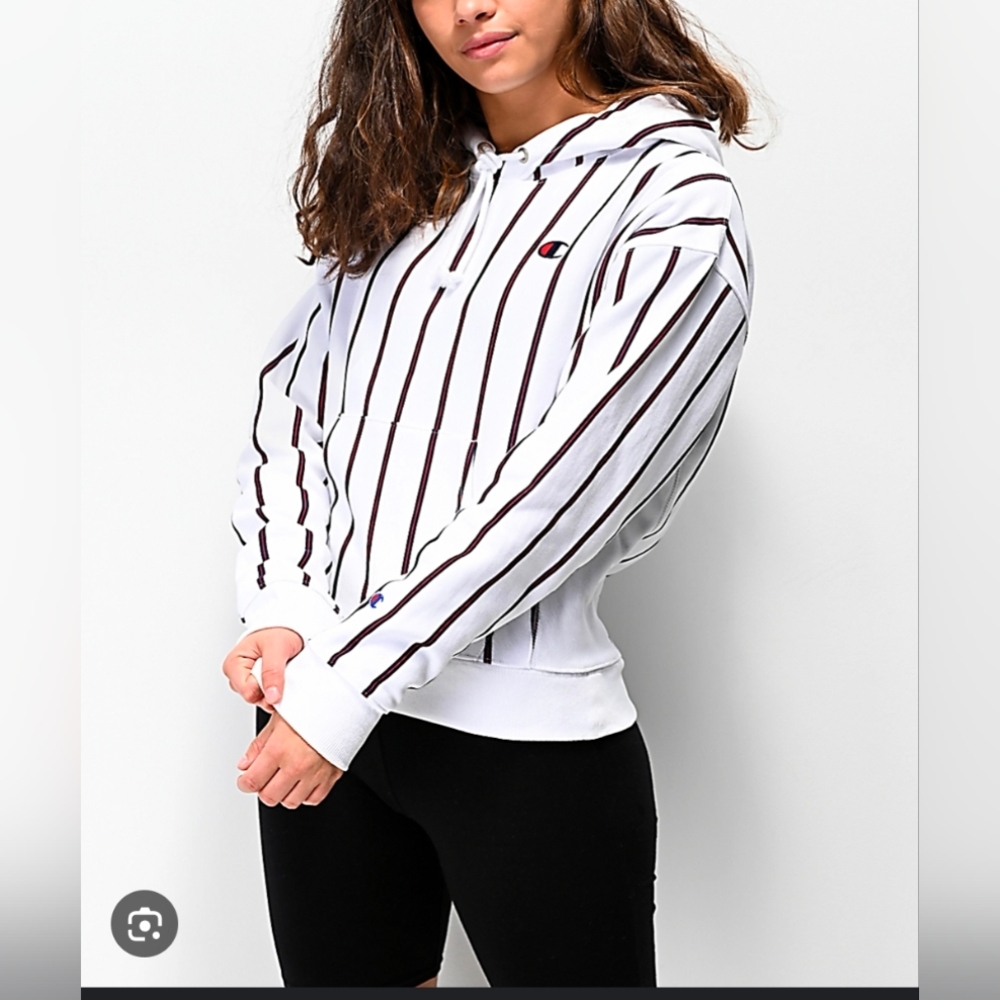 Champion Baseball Reverse Weave Stripe Sweatshirt With Hood/Kangaroo Pocket.